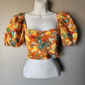 Zara Floral Puff Sleeve Cropped Top